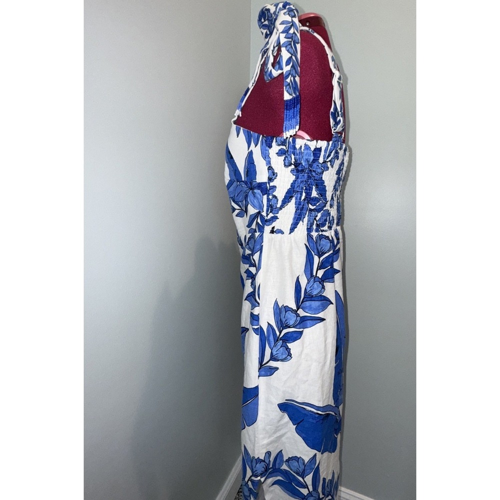 Calypso St Barth Blue White M Beaded Tie Straps Spring Wedding Guest Midi Dress - Picture 3 of 15